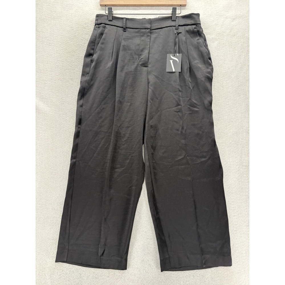 Simply Vera Vera Wang Satin Dress Pants Womens 12 Black Wide Leg Pull On Career